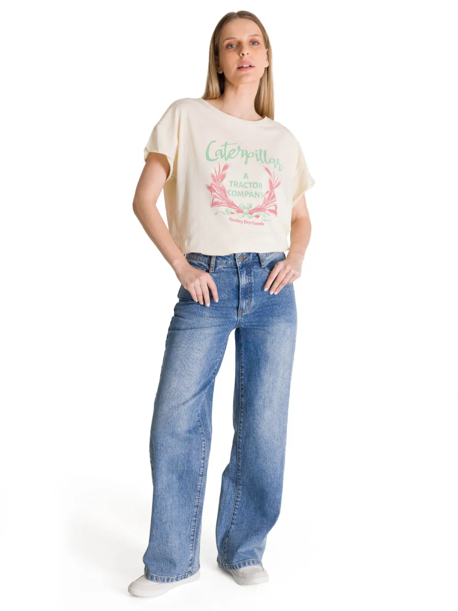Polera Manga Corta Mujer Diseño Crema CAT - Imagen 7