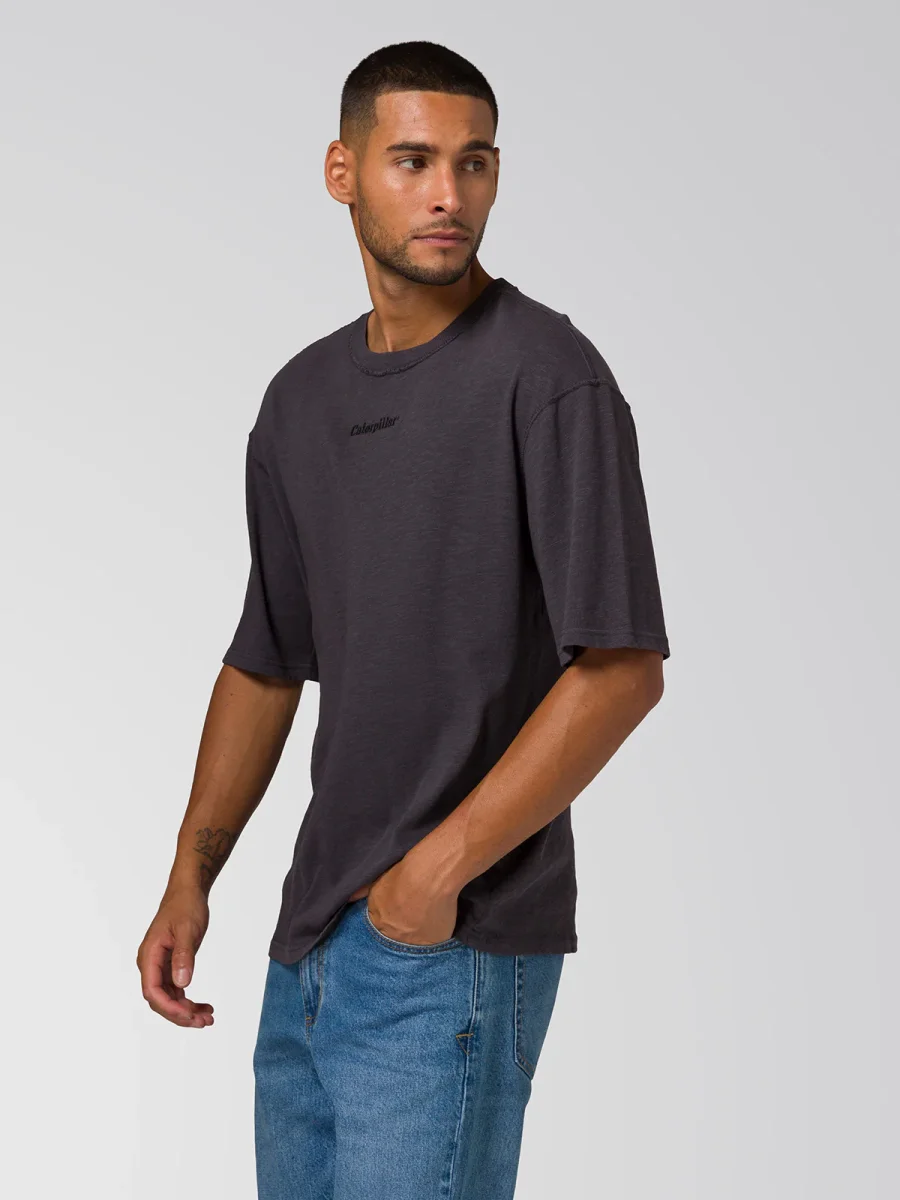 Polera Manga Corta Hombre Slub Knit Relaxed Negro Cat - Imagen 4