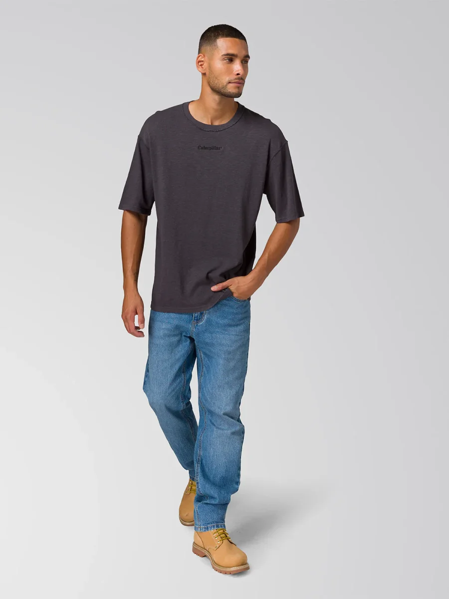 Polera Manga Corta Hombre Slub Knit Relaxed Negro Cat - Imagen 7