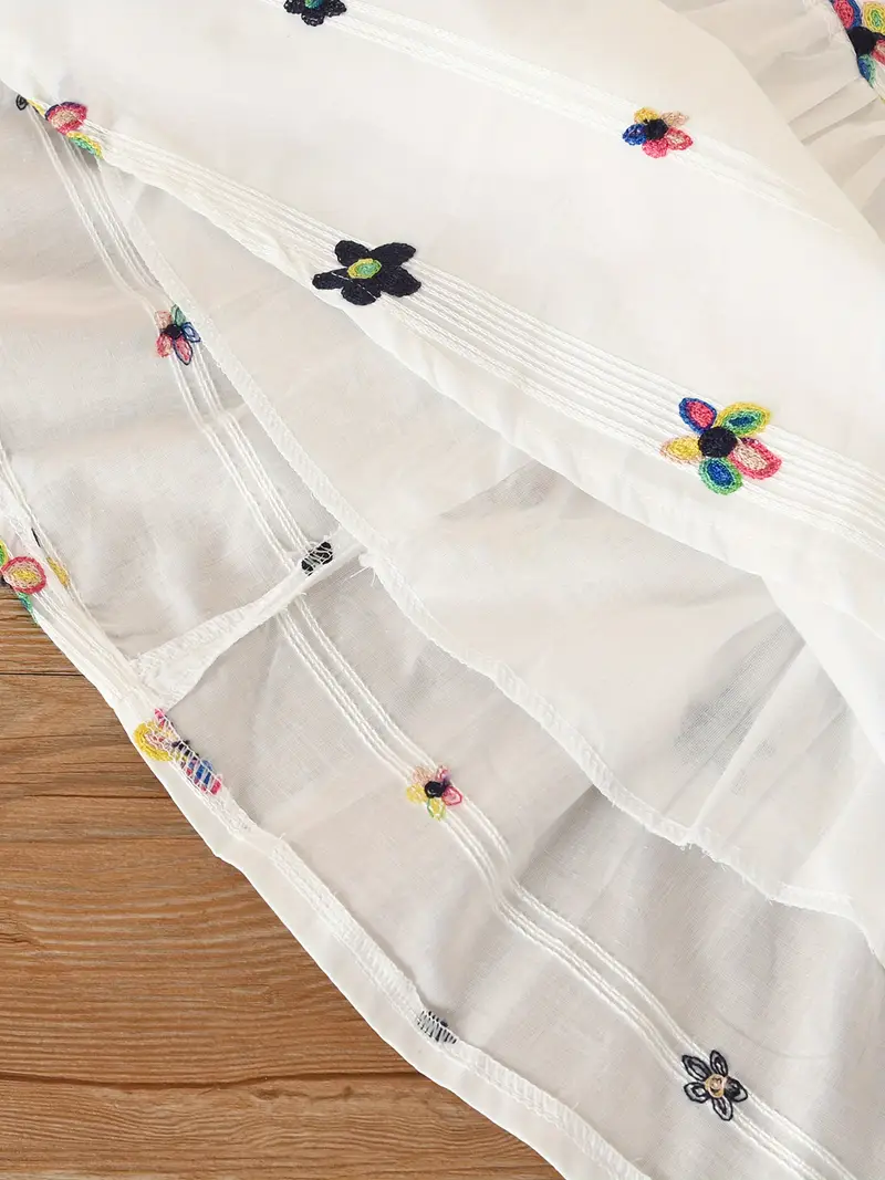 Vestido casual algodón bordado flores manga cero - Imagen 7