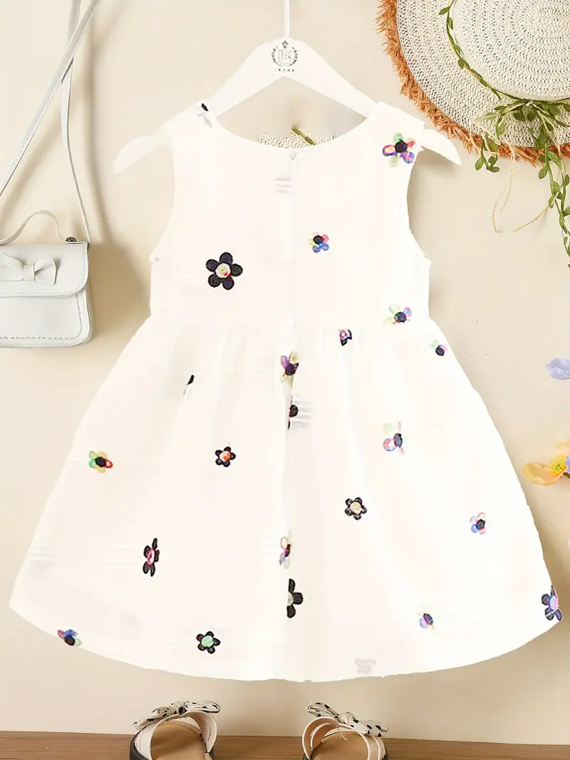 Vestido casual algodón bordado flores manga cero - Imagen 3